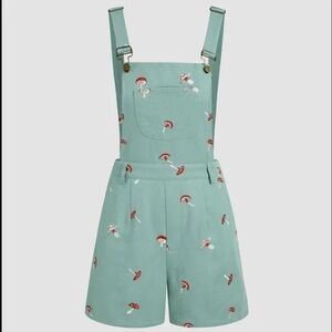 Cider Teal Overalls with Mushroom Embroidery